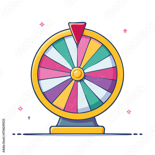 Colorful Fortune Wheel Cartoon Illustration with Prizes and Opportunities for Chance