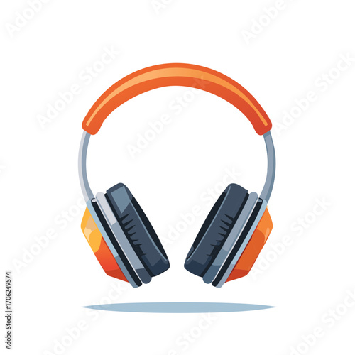 Modern orange over ear headphones for immersive sound and music listening vector illustration