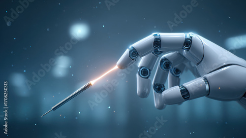 AI robotic hand surgery tool precision ai diagnosis glow touch in sterile lab scene