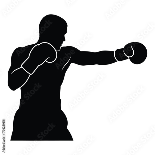 Silhouette of a boxer throwing a punch ready for combat sports action silhouette