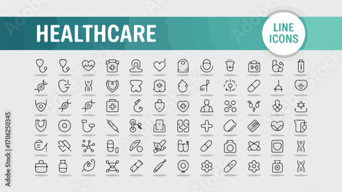 Medical symbols healthcare line icons line art stethoscope