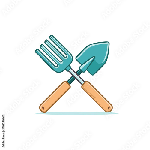 Gardening Tools Crossed Trowel and Fork with Wooden Handles