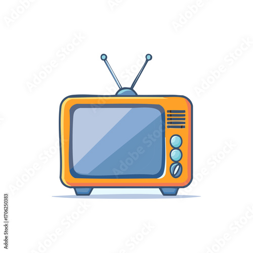 Retro Television with Antenna and Buttons, Vintage Electronic Device Illustration
