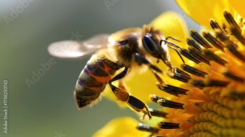 Close-up of a honeybee on a sunflower.