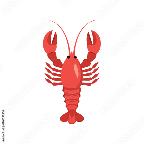 Red lobster cartoon illustration of crustacean, claws, and antennae