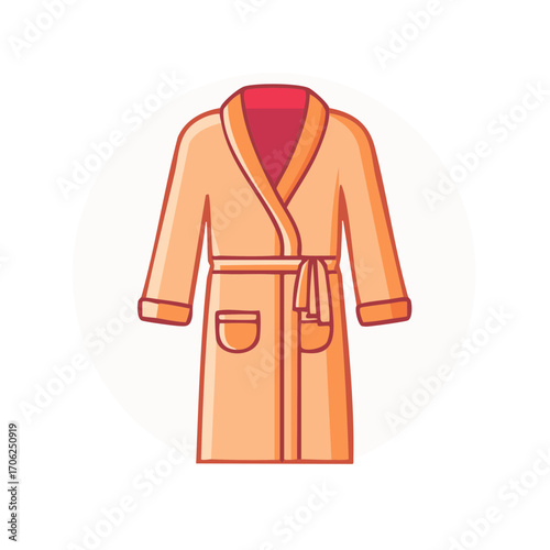 Comfortable Orange Robe with Red Collar and Pockets Garment Fashion