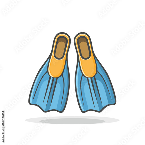 Cartoon vector icon of blue and yellow swimming flippers for diving