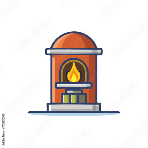 Charming Stone Oven with a Blazing Flame, Brick Fireplace for Delicious Cooking Adventures at Home