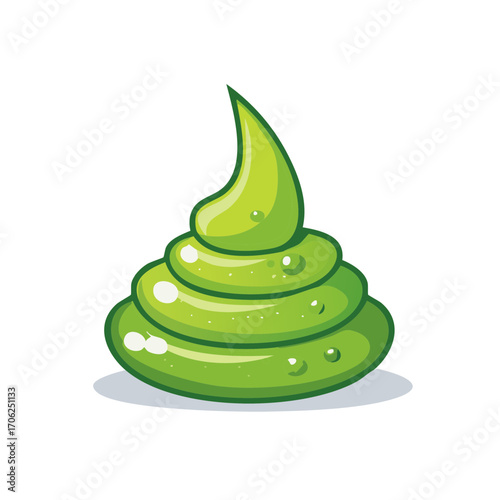 Stylized Cartoon Wasabi Mound with Droplets Green Condiment for Sushi Japanese Cuisine or Asian Dishes