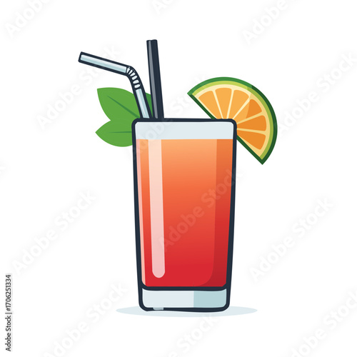Refreshing Tropical Cocktail with Orange Slice and Mint Leaves
