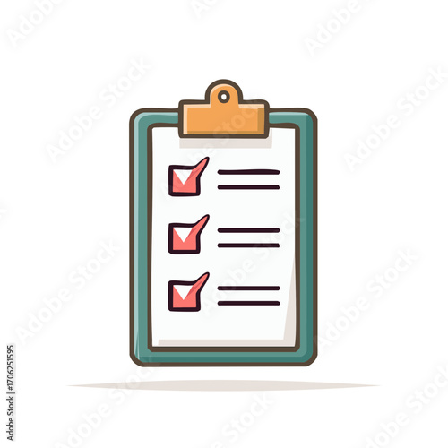 Clipboard with check marks on a paper; tasks completed; list of accepted things in a folder