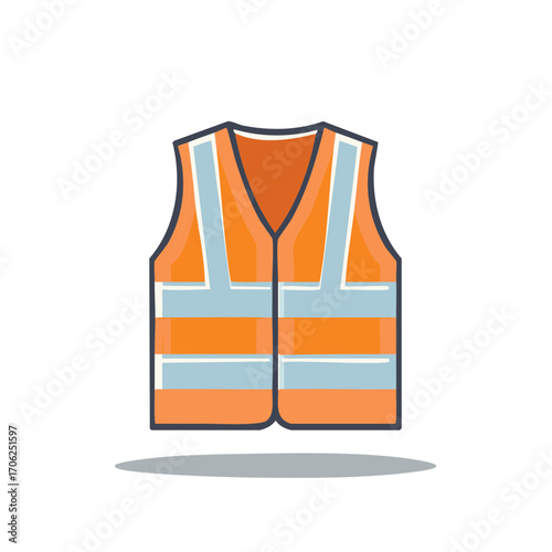 Vivid orange safety vest illustration with blue reflective stripes, essential protective workwear attire for construction and roadside job sites