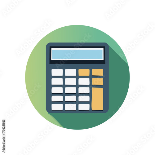 Calculator symbol on a circular background, financial tool for mathematical calculation and money management on isolated backdrop