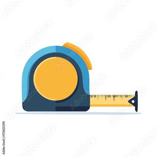Measuring tape tool icon with extended yellow tape and clear markings