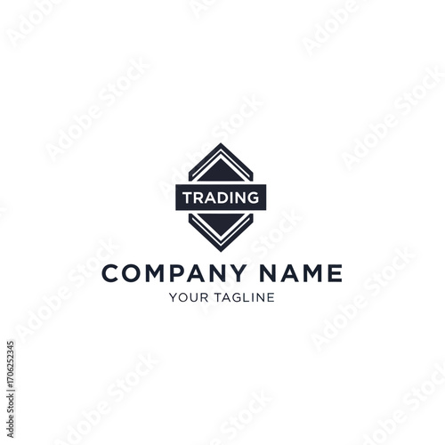 Modern logo design for a trading company, featuring a dark-toned diamond shape with the word "Trading" in a horizontal banner.