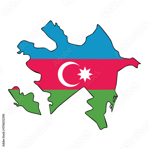Map of Azerbaijan Outline Filled with National Flag Colors