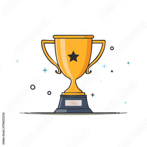 Shiny golden trophy with star emblem illustration symbolizing victory and achievement award for success and competition