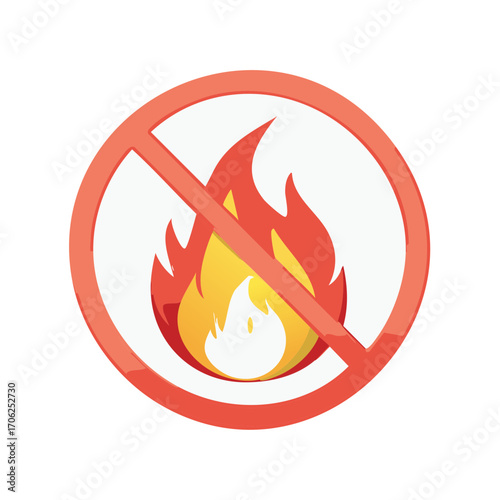 No Fire Sign Warning Vector Illustration Red Prohibitory Circle Flame Symbol Safety Hazard