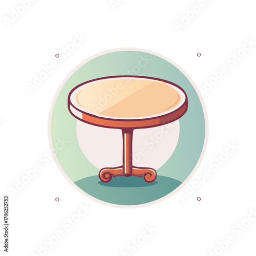 Round Vintage Table with Ornate Base in Circular Frame