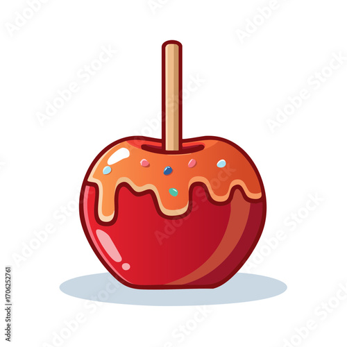 Illustration of a delicious candy apple on a stick with sprinkles