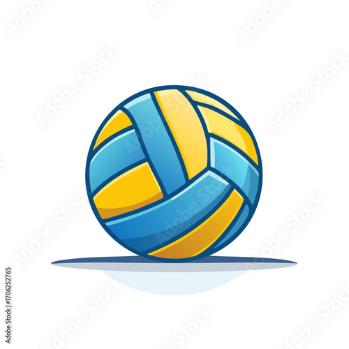 Volleyball Icon Illustration with Blue and Yellow Panels for Sports and Recreation Themes