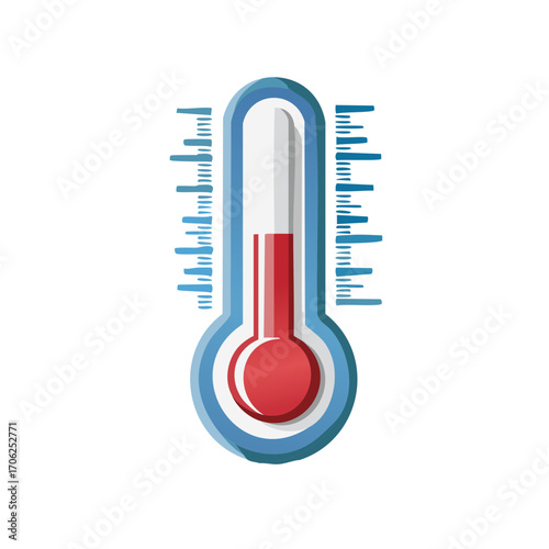 Depicts rising Temperatures on Thermometer with Scale, indicating Increased Heat and Fever Measurement