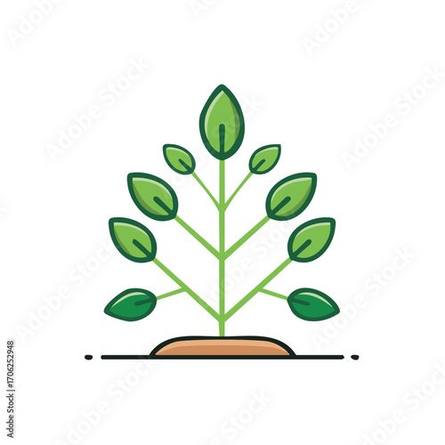 Vibrant Green Sapling Icon Rooted in Soil, Representing Growth and Natural Abundance