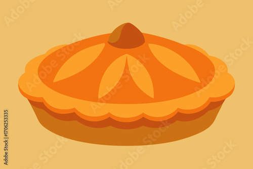 Simple orange pie illustration with decorative crust