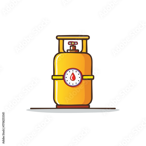 Bright yellow propane gas cylinder with a prominent flame drop gauge illustration