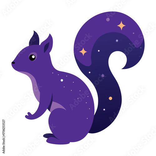 Cosmic Violet Squirrel with Glowing Star Tail Vector Illustration