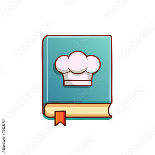 Cookbook Icon Illustration with Chef Hat and Bookmark
