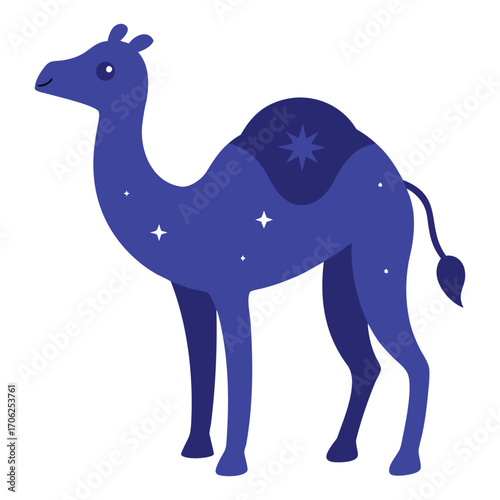 Celestial Indigo Camel with Glowing Star Markings Vector Illustration