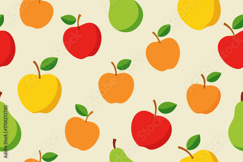 Colorful apples and pears seamless pattern