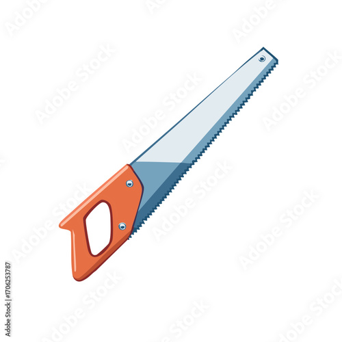 Cartoon illustration of a hand saw tool for carpentry and woodworking
