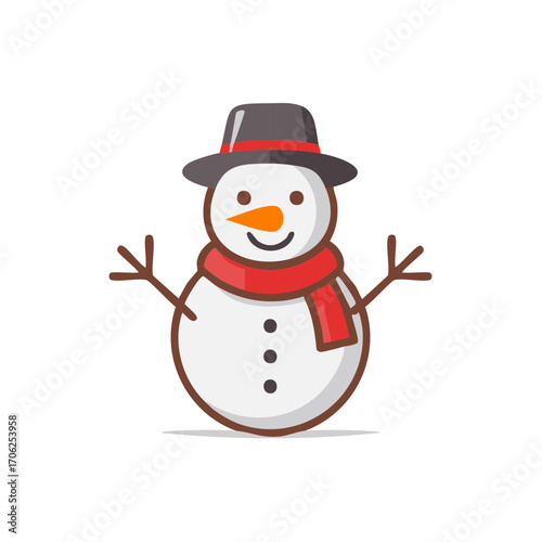 Cartoon illustration of a cheerful snowman with a hat and scarf.