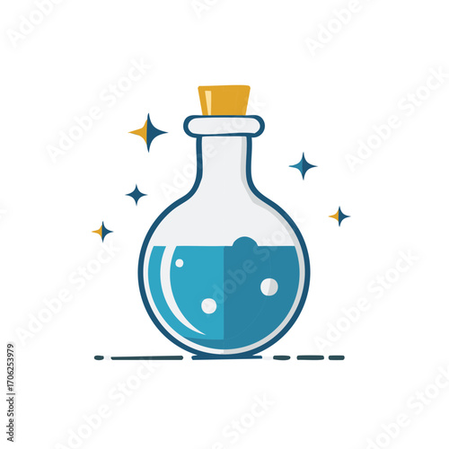 Fantasy Elixir Potion Bottle with Sparkling Magical Liquid for a Game or Spell