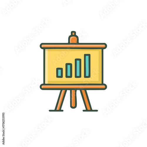 Business growth bar chart on presentation easel board for financial data analysis