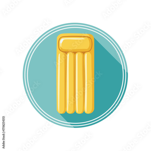 Yellow inflatable pool raft inside a round frame. Isolated illustration.