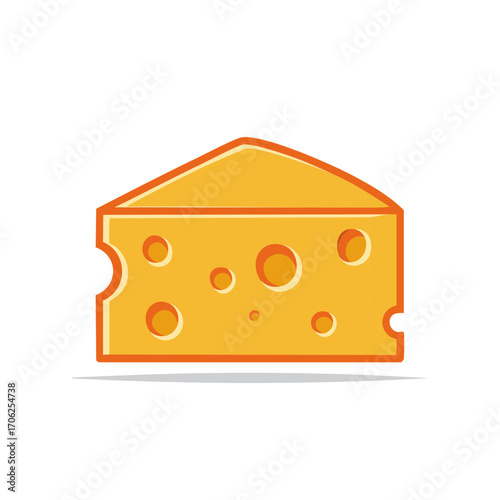 Yellow wedge of swiss cheese with holes and orange outline