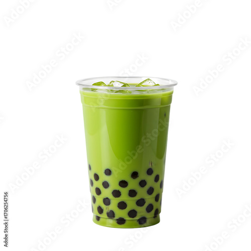 Refreshing Matcha Boba Tea A Vibrant Green Delight for Summer on transparent background