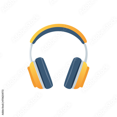 Modern colorful over ear headphones flat design illustration for audio and music listening