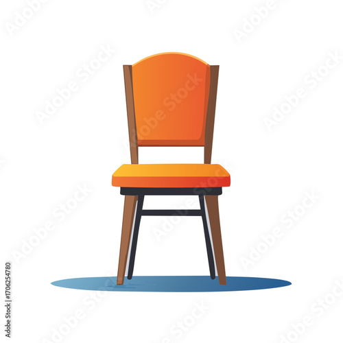 Simple orange dining chair with wooden frame vector illustration. Modern furniture element for interior design.