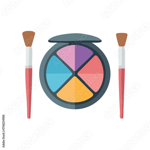 Colorful Makeup Palette with Cosmetic Brushes for Beauty and Glamour Illustration