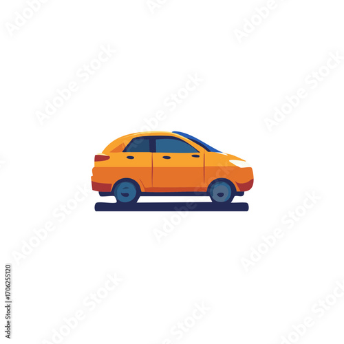 Modern orange compact hatchback car illustration isolated in side view