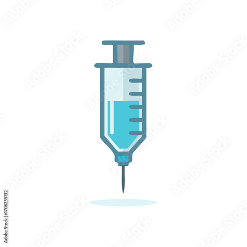 Medical syringe with blue liquid for injection, isolated vector illustration