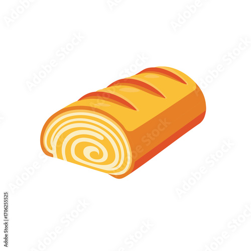 Sweet Swiss roll cake illustration with cream filling, delicious dessert or bakery product