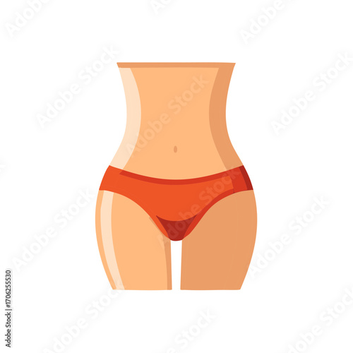 Minimalist illustration of a slender female torso in red underwear representing health and body image