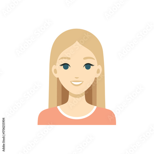 Portrait illustration of a smiling young woman with long blonde hair, user avatar icon