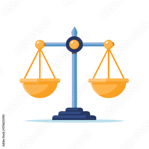 Scales of Justice Flat Illustration. Legal Symbolism and Courtroom Aesthetics for Jurisprudence Visuals.