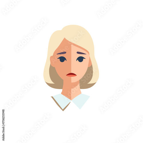 Vector illustration of a woman with a sad facial expression.